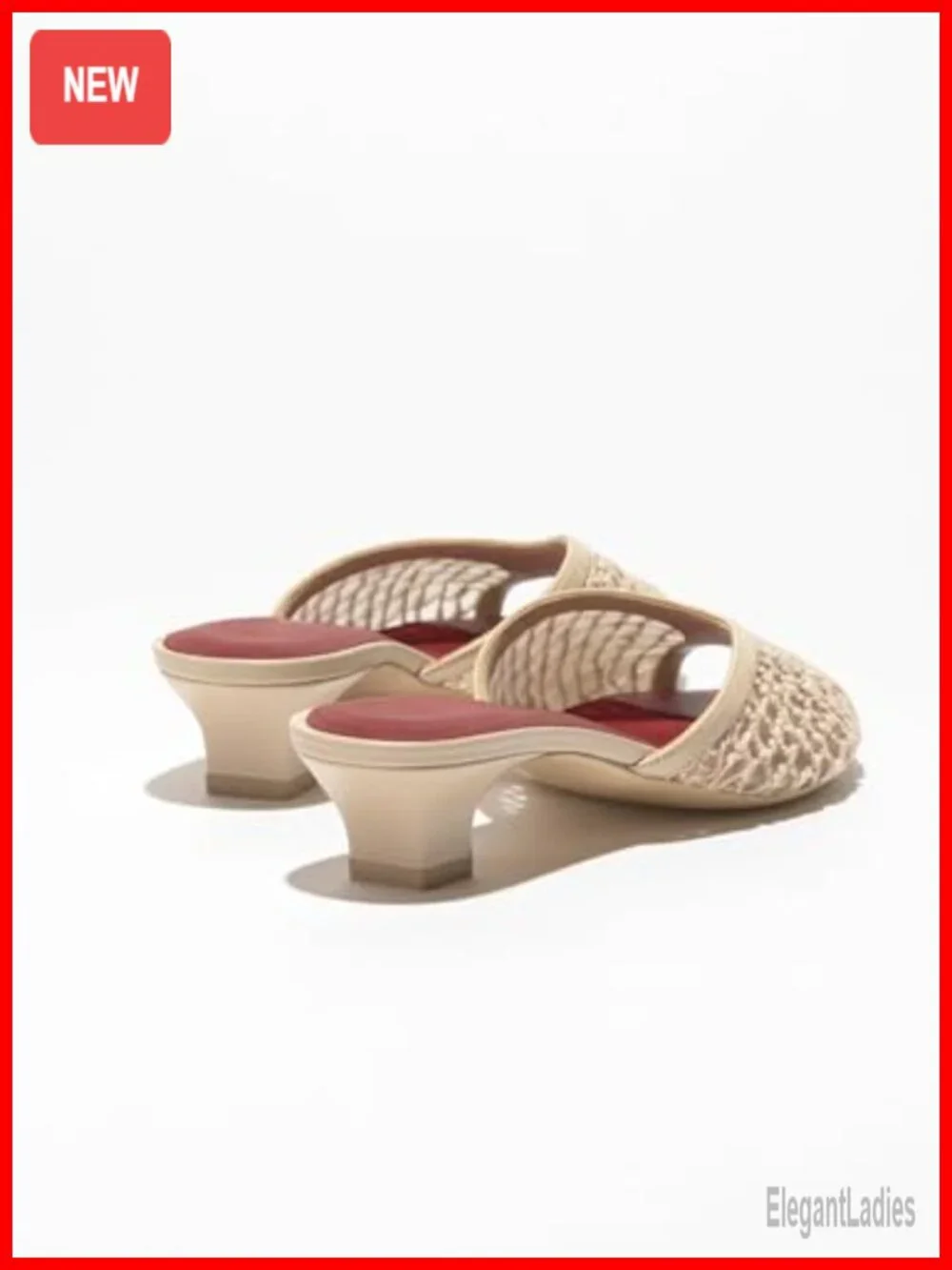 Chunky Peep Toe Heel Sandals Mesh Slip-On Mules for Women